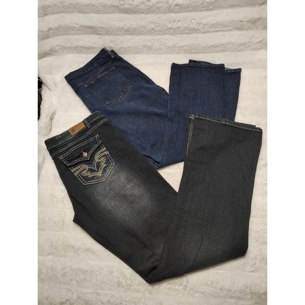 Women's Lot Jeans Royal Blue Y2K Long Sz 19x37 Denim + Old Navy Sweetheart 18